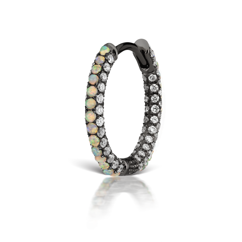 Opal and Diamond Pavé Hoop Earring (Bottom Hinge)