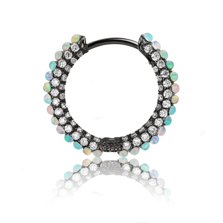 Opal and Diamond Pavé Hoop Earring (Bottom Hinge)