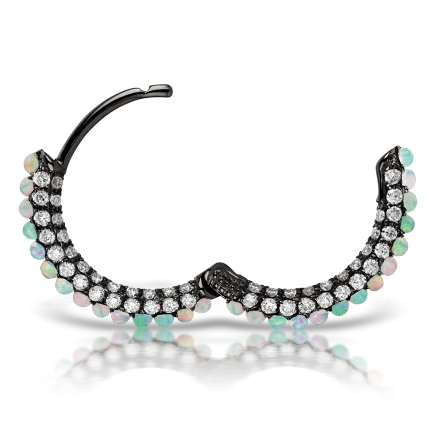 Opal and Diamond Pavé Hoop Earring (Bottom Hinge)