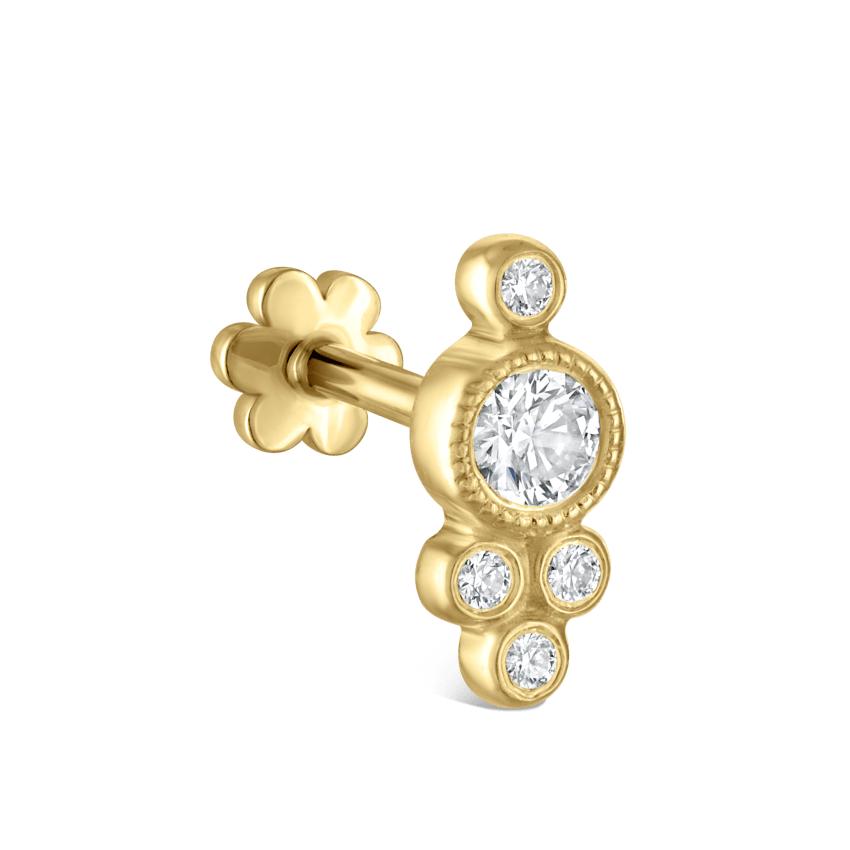 Five Diamond Trinity Threaded Stud Earring With Titanium Backing