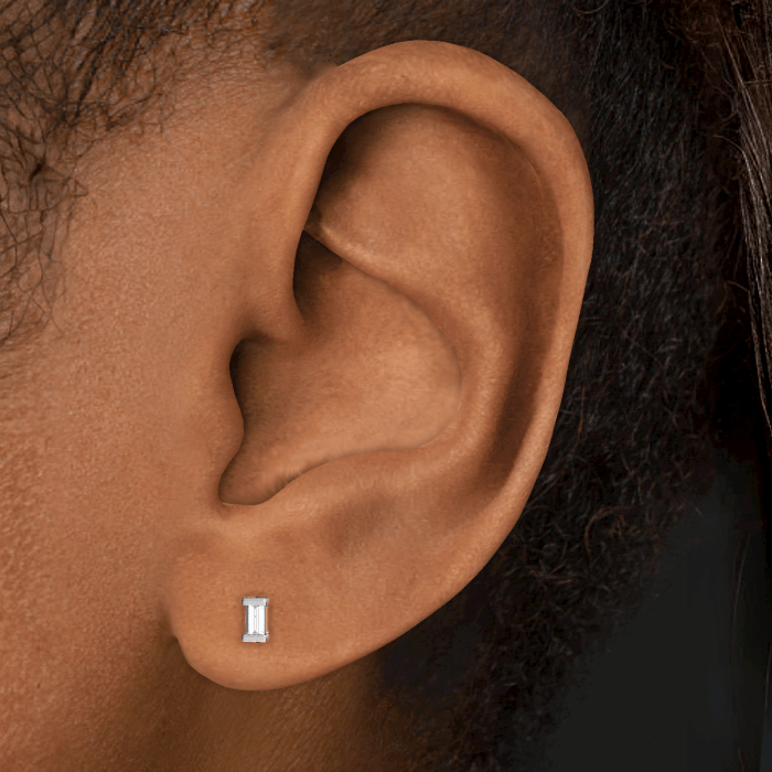 Diamond Baguette Threaded Stud Earring