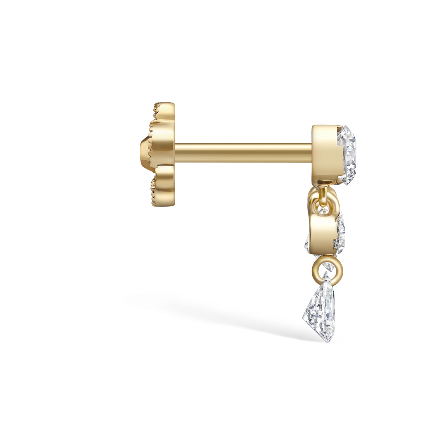 Invisible Set Diamond Crescendo Bar Threaded Stud Earring