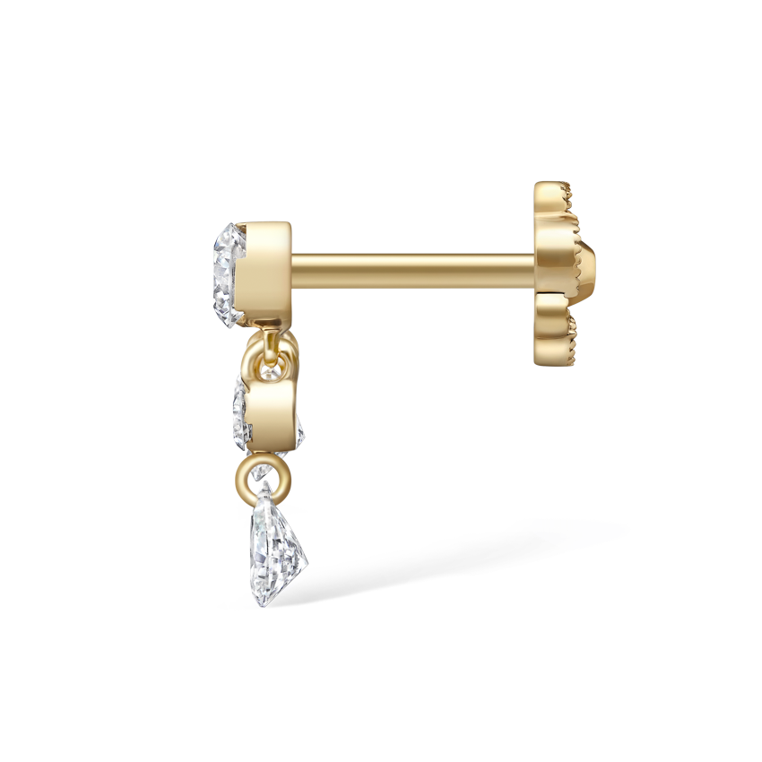 Invisible Set Diamond Crescendo Bar Threaded Stud Earring