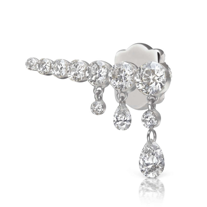 Invisible Set Diamond Crescendo Bar Threaded Stud Earring