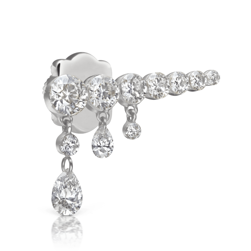 Invisible Set Diamond Crescendo Bar Threaded Stud Earring