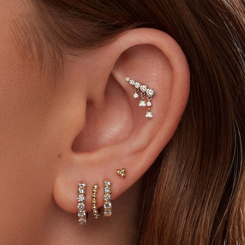 Invisible Set Diamond Crescendo Bar Threaded Stud Earring
