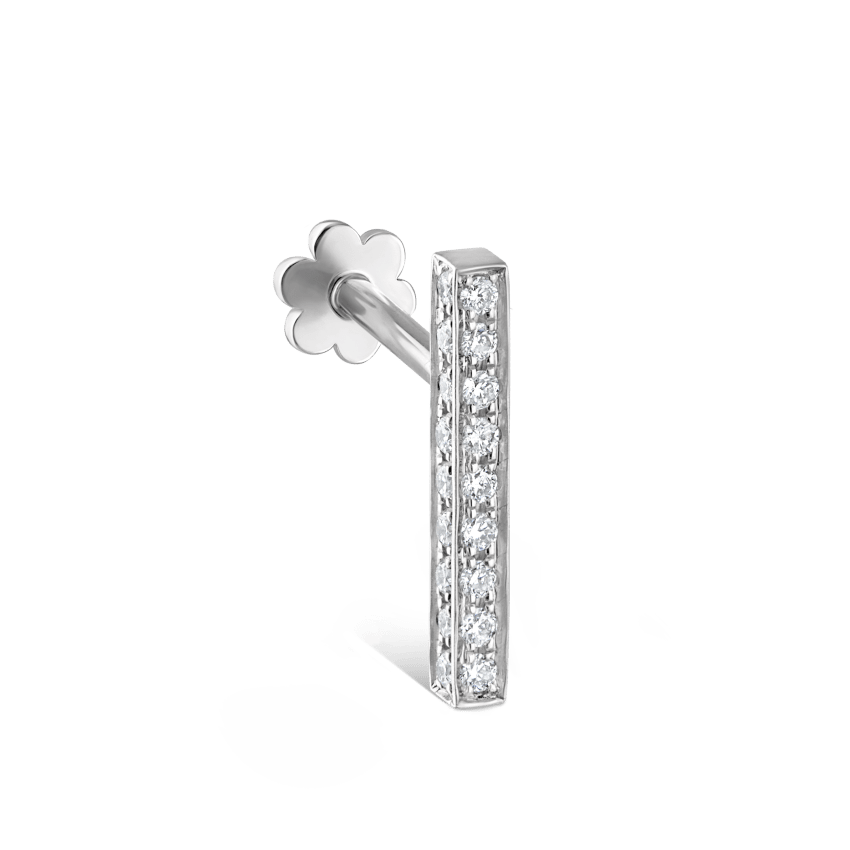 Square Diamond Pavé Bar Threaded Stud Earring With Titanium Backing