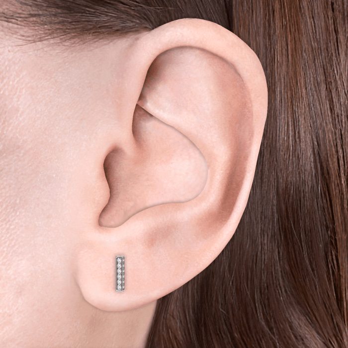 Square Diamond Pavé Bar Threaded Stud Earring With Titanium Backing