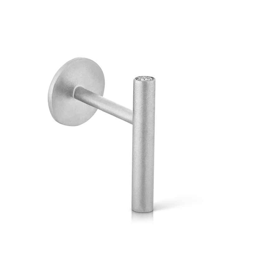 Matte Round Bar with Diamond Ends Threaded Stud Earring With Titanium Backing