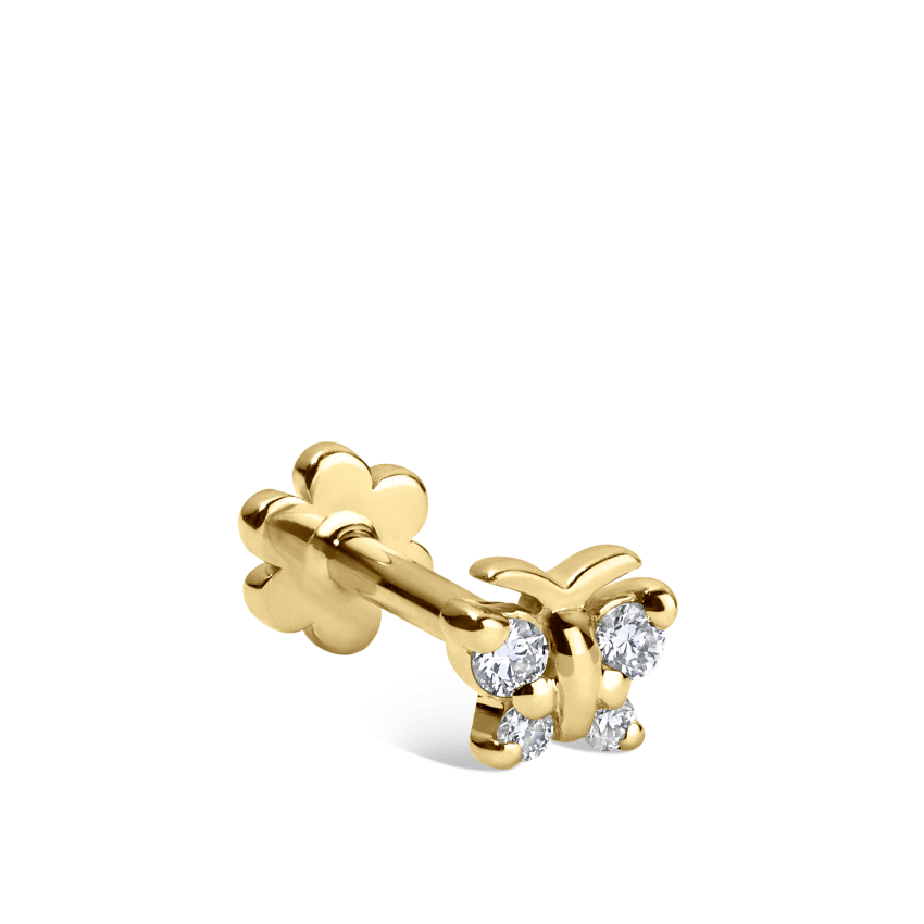 Diamond Butterfly Threaded Stud Earring With Titanium Backing