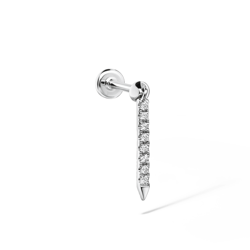 Diamond Eternity Bar Charm Threaded Stud Earring With Titanium Backing