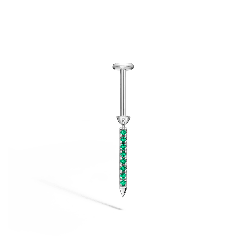 Emerald Eternity Bar Charm Threaded Stud Earring With Titanium Backing