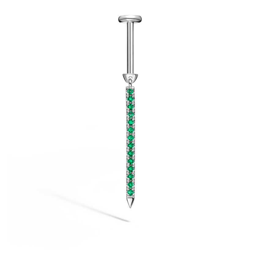 Emerald Eternity Bar Charm Threaded Stud Earring