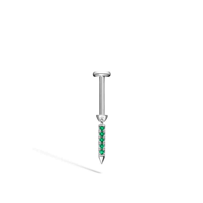 Emerald Eternity Bar Charm Threaded Stud Earring