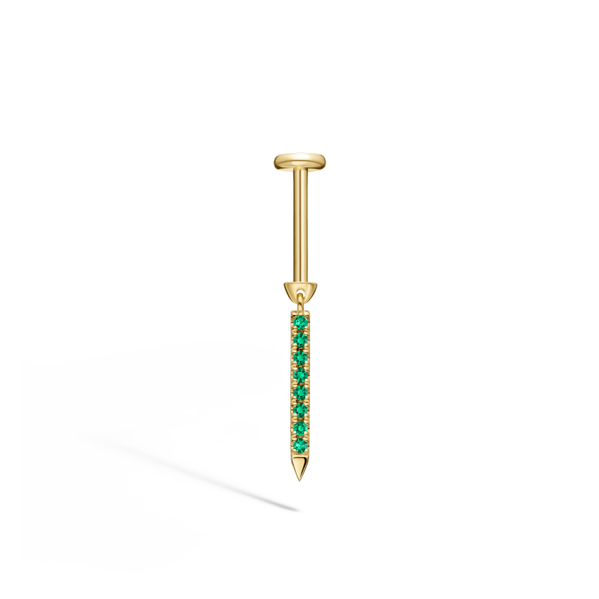 Emerald Eternity Bar Charm Threaded Stud Earring