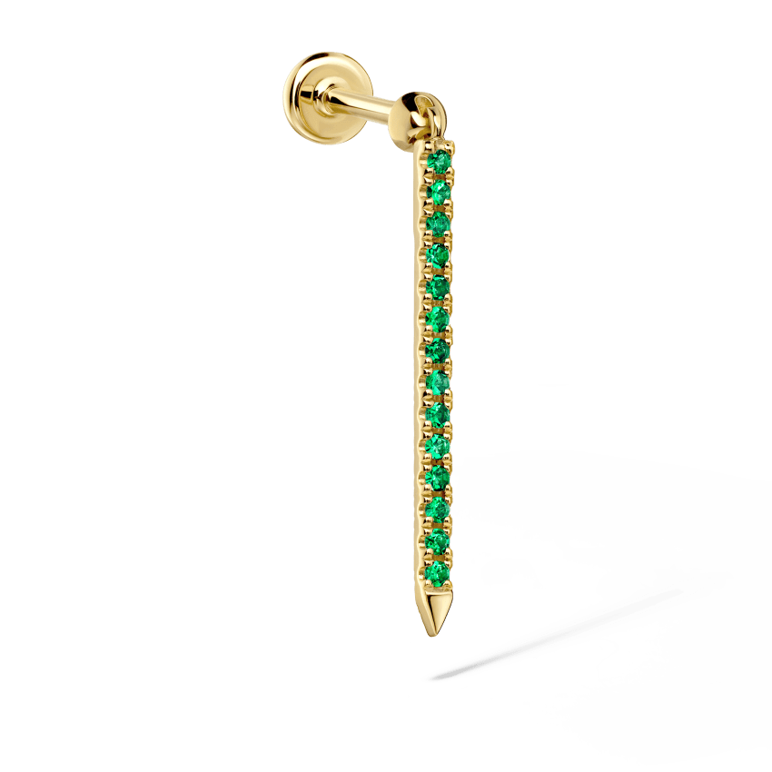 Emerald Eternity Bar Charm Threaded Stud Earring