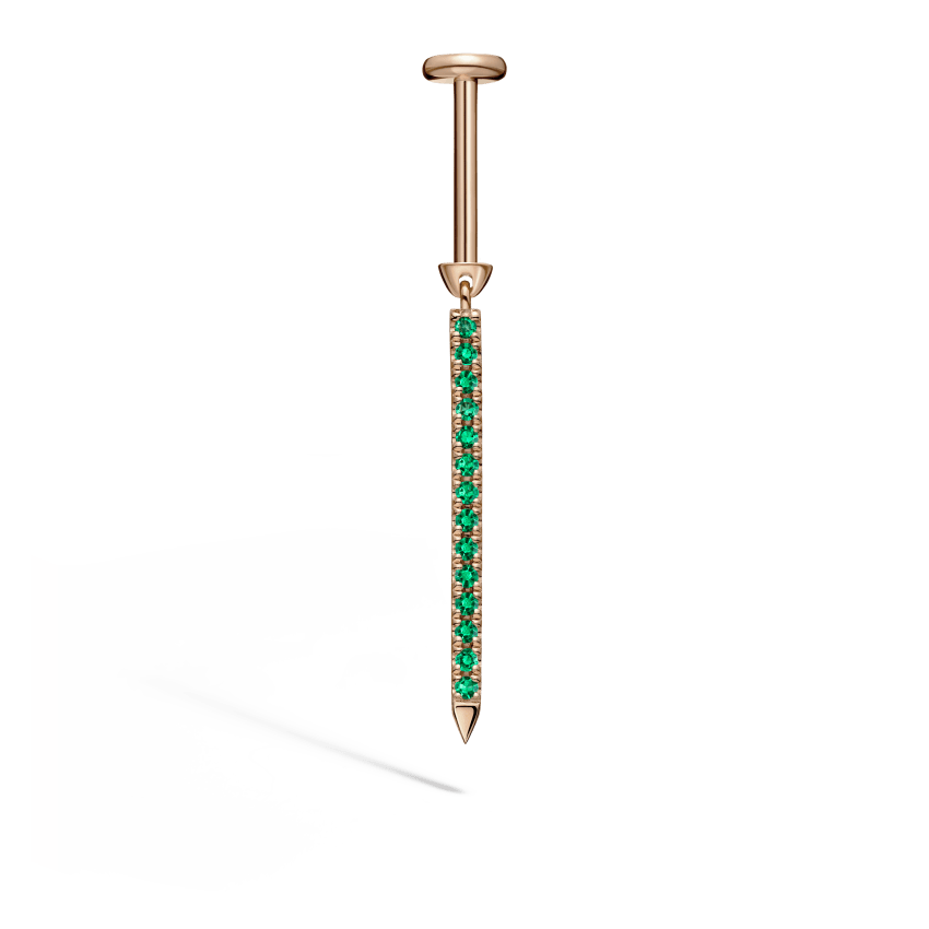 Emerald Eternity Bar Charm Threaded Stud Earring