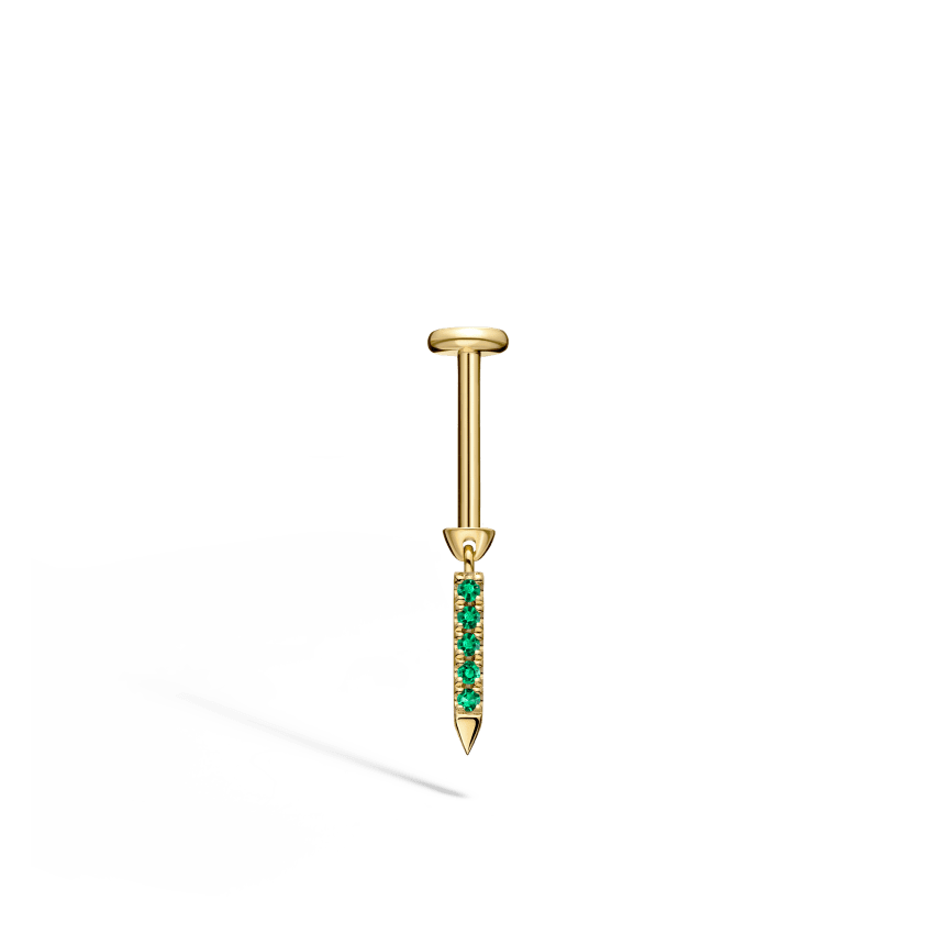 Emerald Eternity Bar Charm Threaded Stud Earring