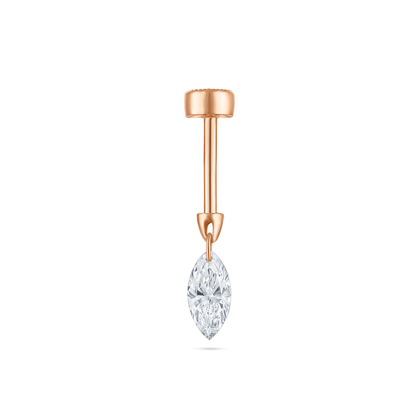Floating Marquise Diamond Charm Threaded Stud Earring With Titanium Backing