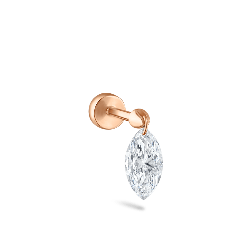 Floating Marquise Diamond Charm Threaded Stud Earring With Titanium Backing