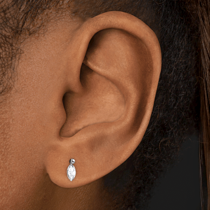 Floating Marquise Diamond Charm Threaded Stud Earring