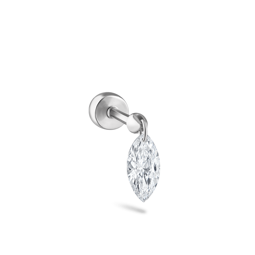 Floating Marquise Diamond Charm Threaded Stud Earring With Titanium Backing