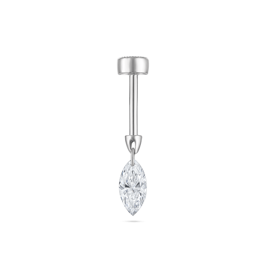 Floating Marquise Diamond Charm Threaded Stud Earring With Titanium Backing