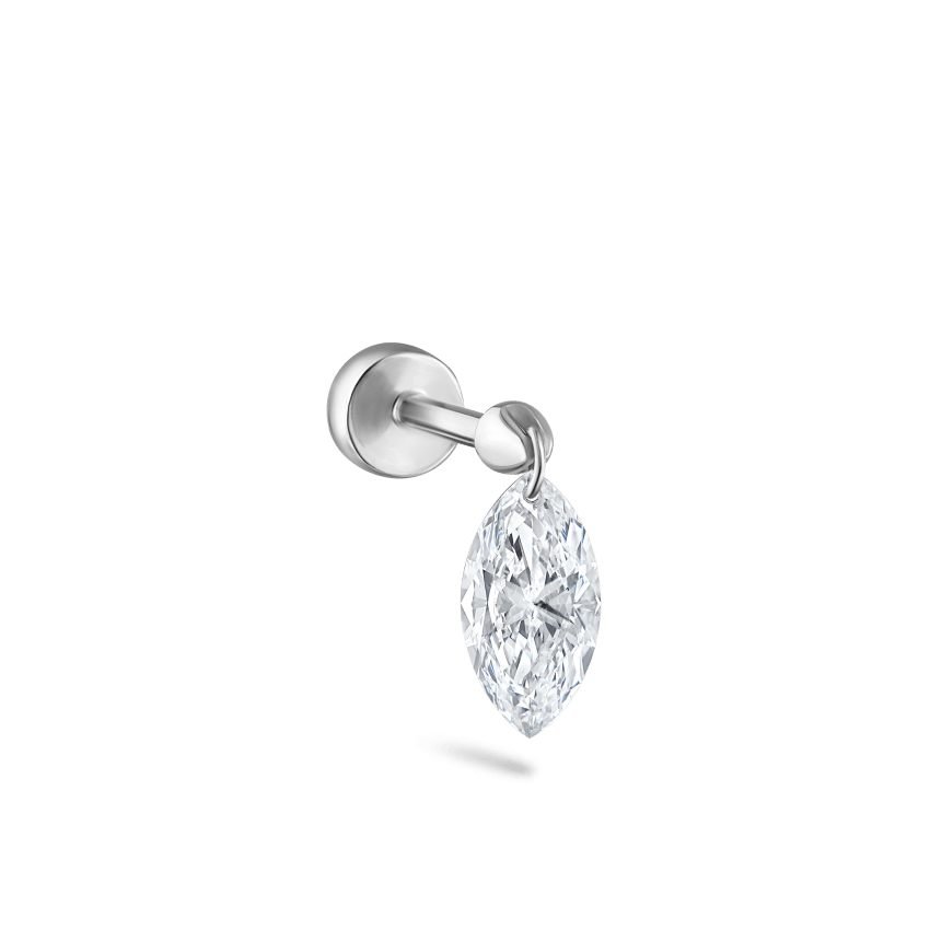 Floating Marquise Diamond Charm Threaded Stud Earring With Titanium Backing