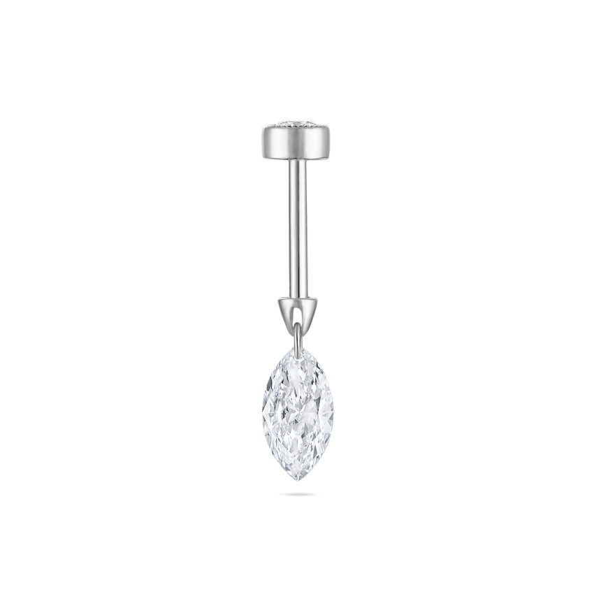 Floating Marquise Diamond Charm Threaded Stud Earring With Titanium Backing