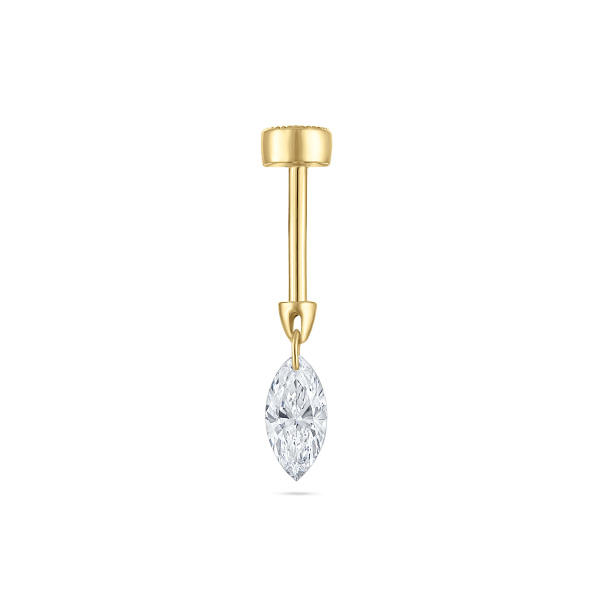 Floating Marquise Diamond Charm Threaded Stud Earring With Titanium Backing
