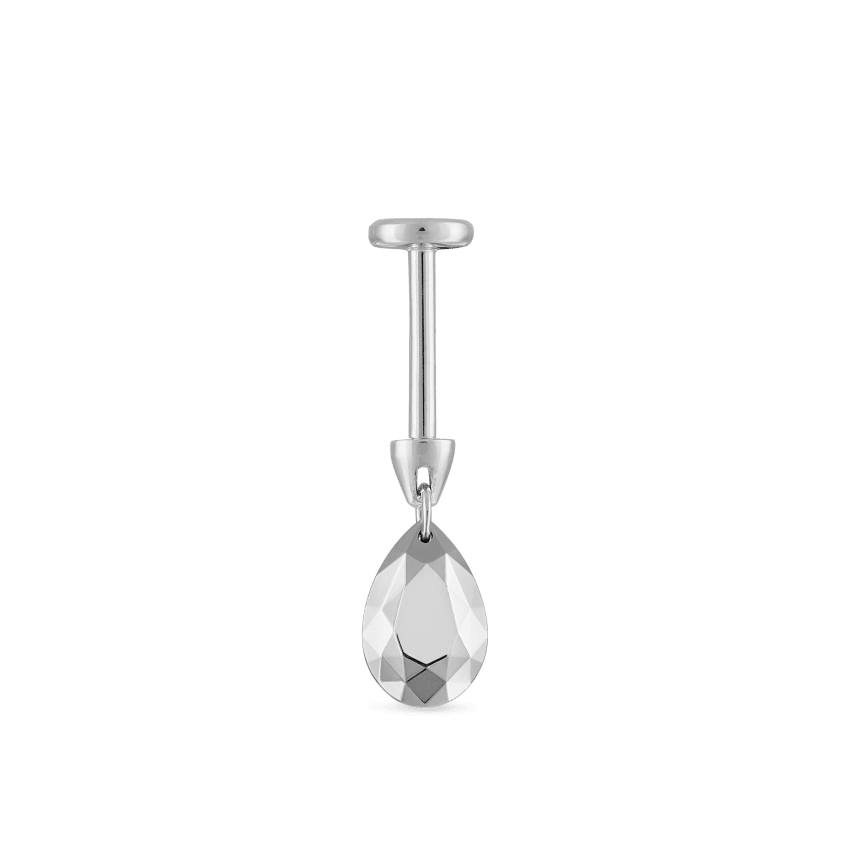 Faceted Gold Pear Threaded Charm Earring With Titanium Backing
