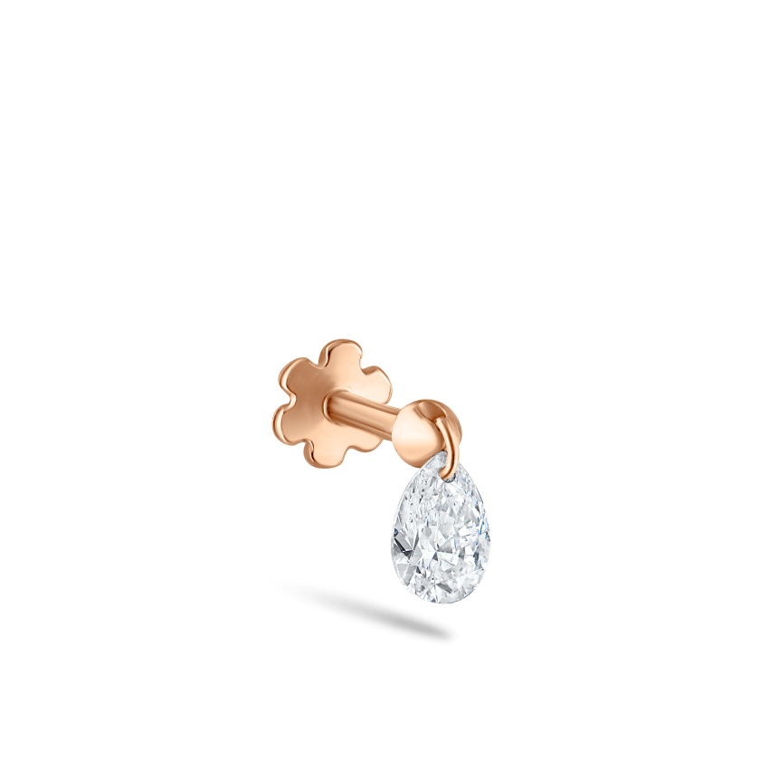 Floating Pear Diamond Charm Threaded Stud Earring With Titanium Backing