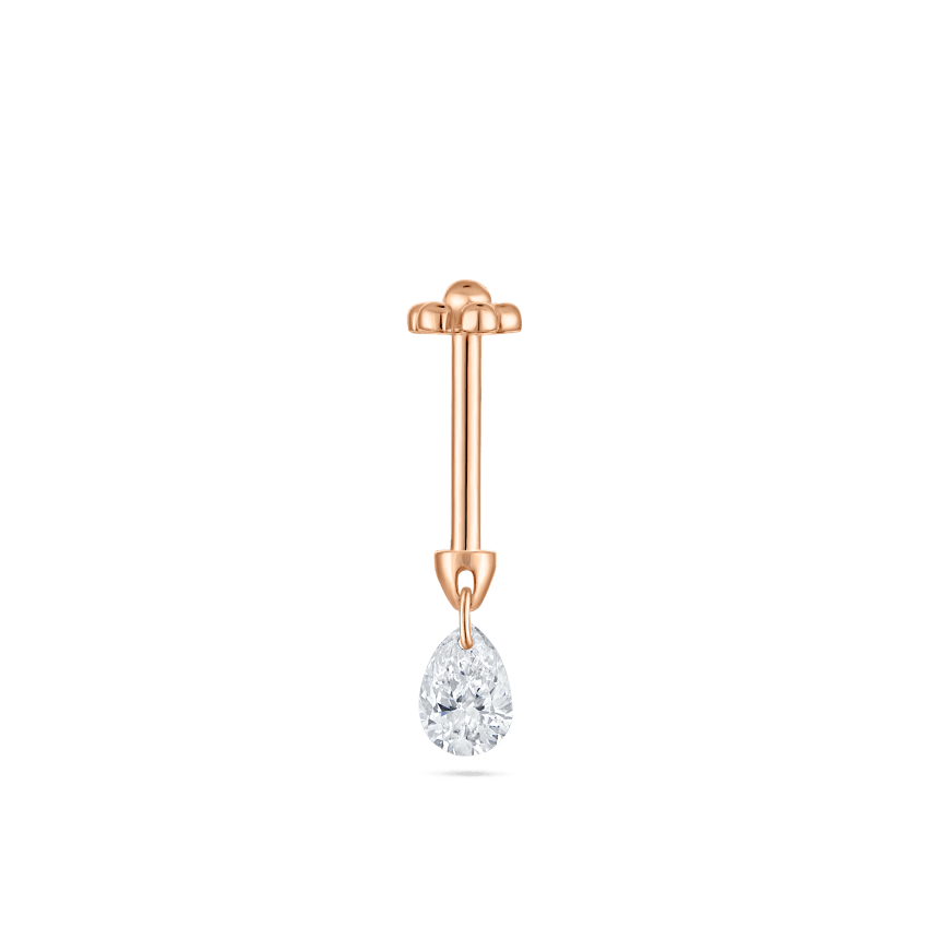 Floating Pear Diamond Charm Threaded Stud Earring With Titanium Backing