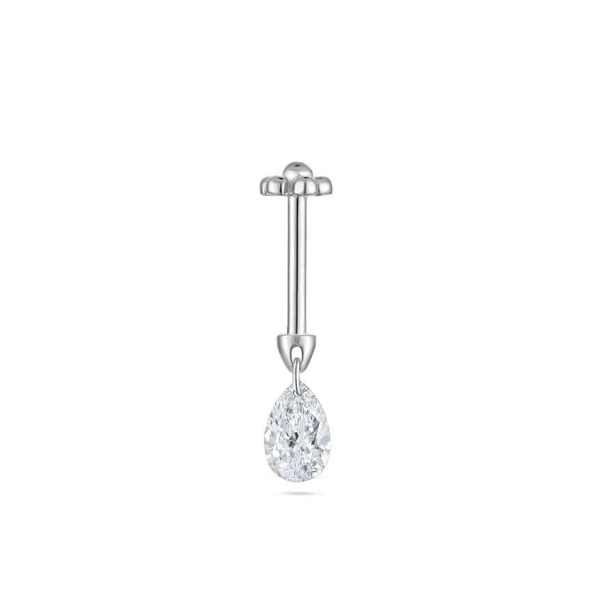 Floating Pear Diamond Charm Threaded Stud Earring With Titanium Backing