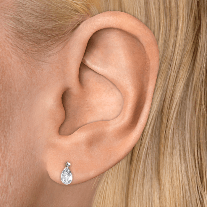 Floating Pear Diamond Charm Threaded Stud Earring With Titanium Backing