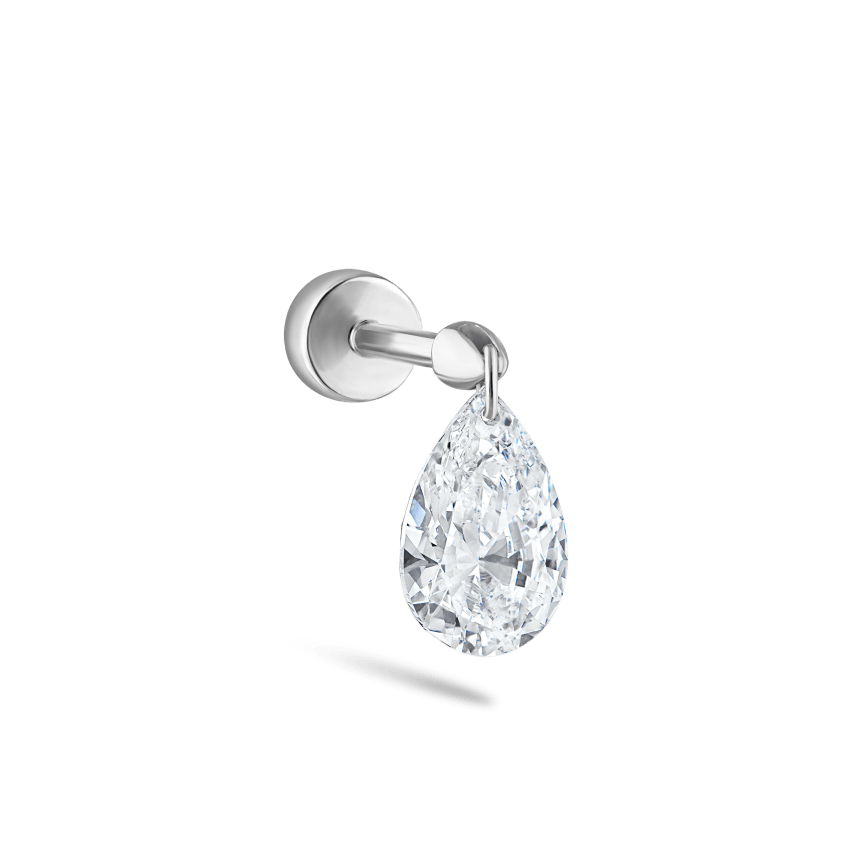 Floating Pear Diamond Charm Threaded Stud Earring With Titanium Backing