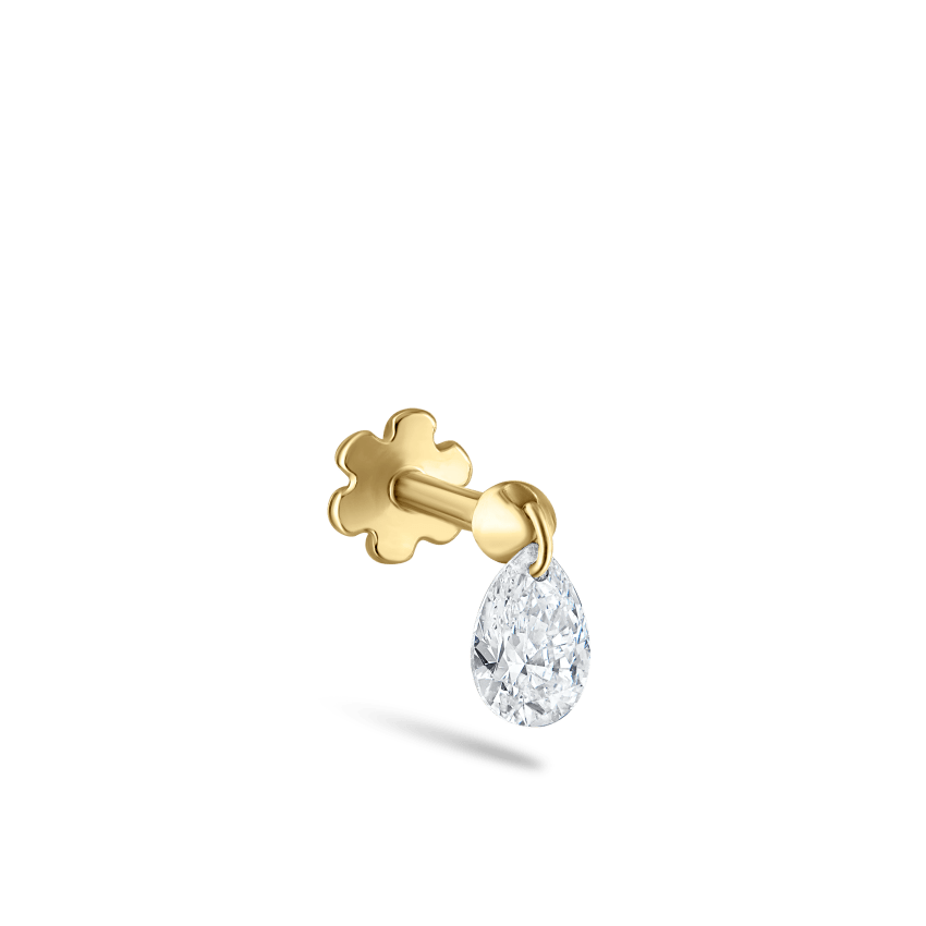 Floating Pear Diamond Charm Threaded Stud Earring With Titanium Backing