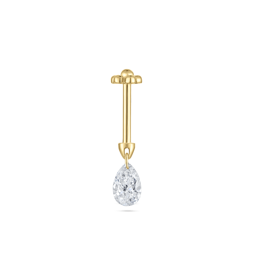 Floating Pear Diamond Charm Threaded Stud Earring With Titanium Backing