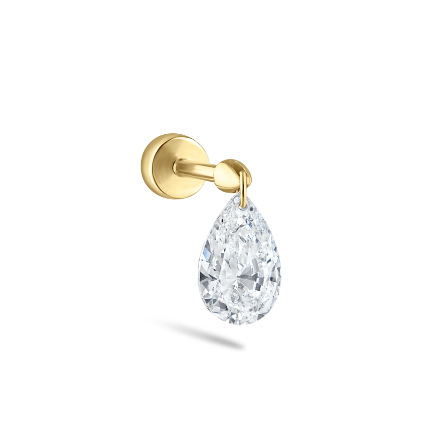 Floating Pear Diamond Charm Threaded Stud Earring With Titanium Backing