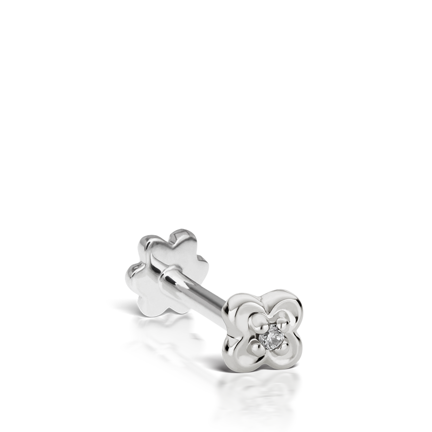 Diamond Lucky Clover Threaded Stud Earring With Titanium Backing