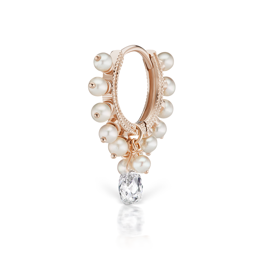 Pearl Coronet Diamond Briolette Hoop Earring