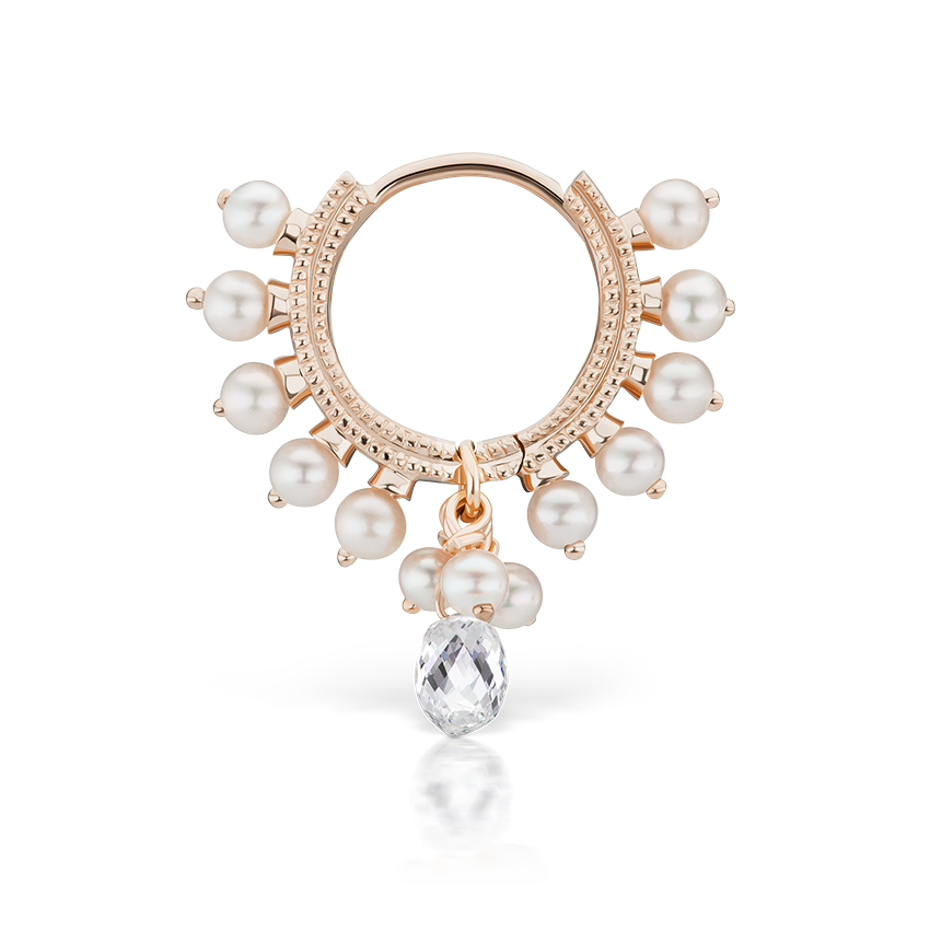 Pearl Coronet Diamond Briolette Hoop Earring
