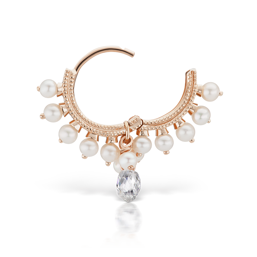 Pearl Coronet Diamond Briolette Hoop Earring
