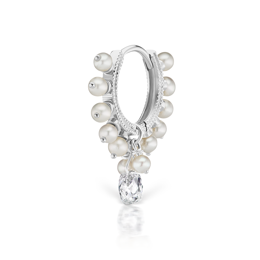 Pearl Coronet Diamond Briolette Hoop Earring