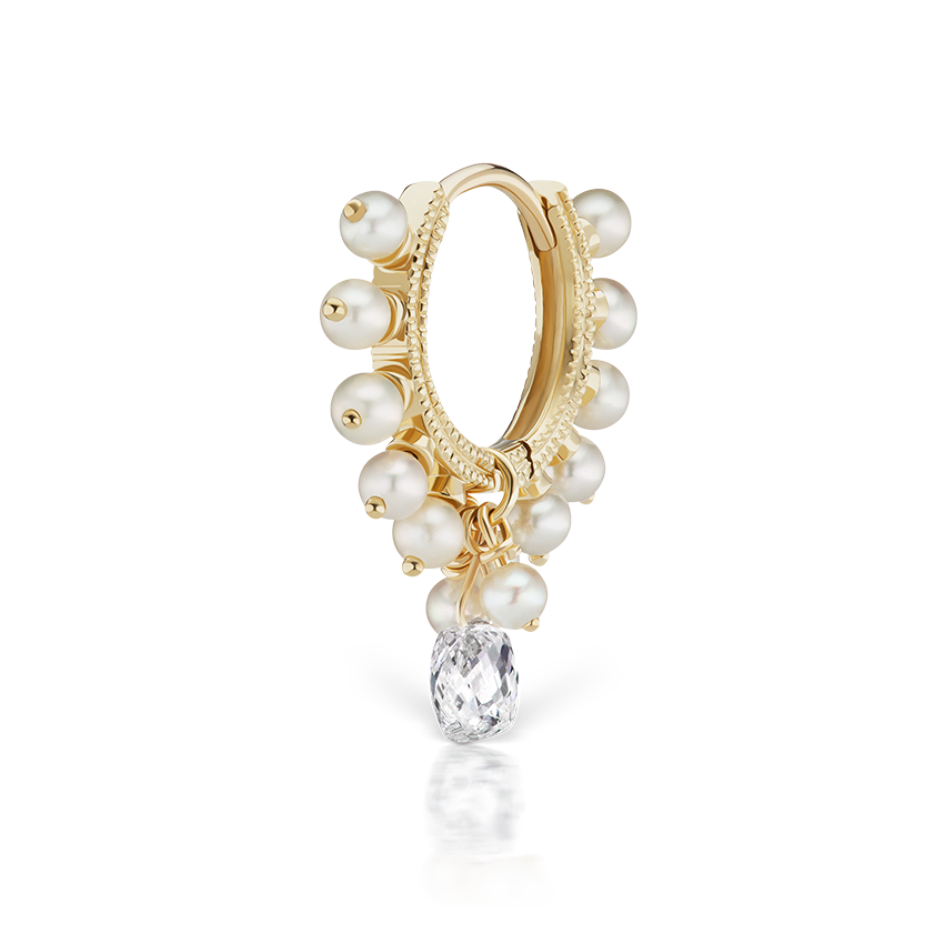 Pearl Coronet Diamond Briolette Hoop Earring