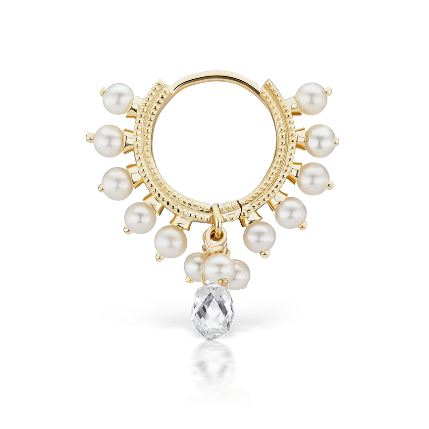 Pearl Coronet Diamond Briolette Hoop Earring