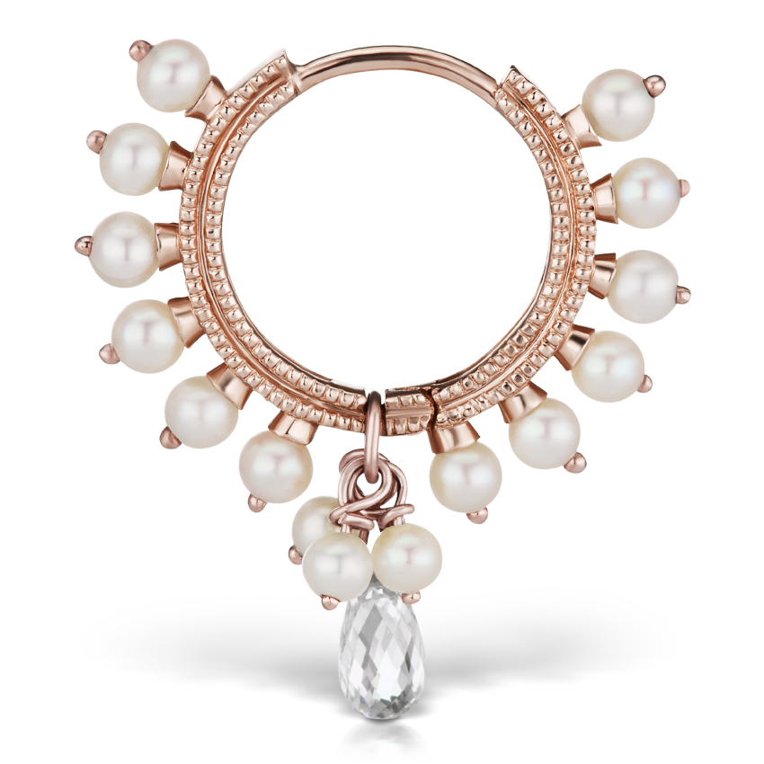 Pearl Coronet Diamond Briolette Hoop Earring