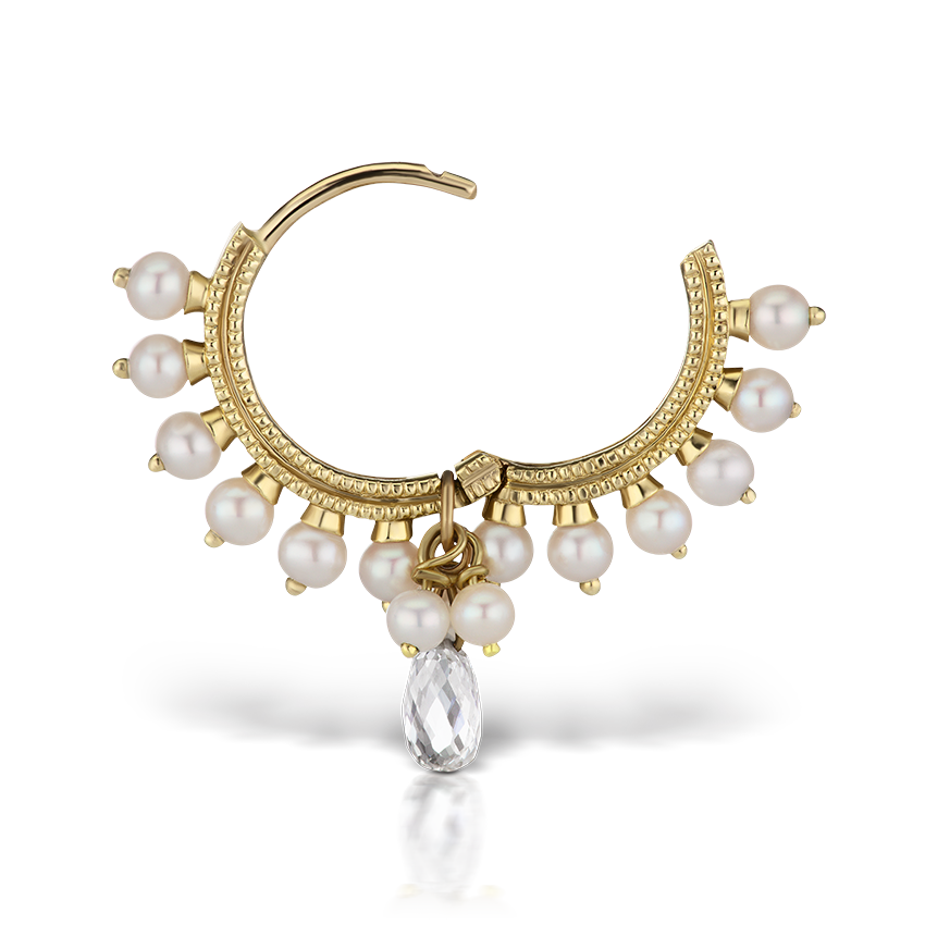 Pearl Coronet Diamond Briolette Hoop Earring