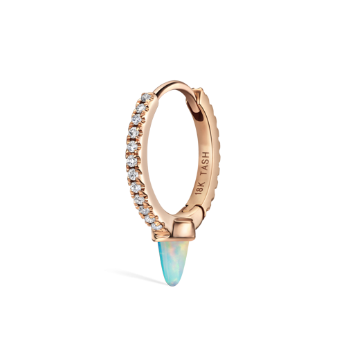 Single Short Opal Spike Diamond Eternity Hoop Earring