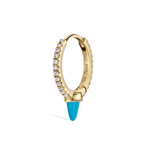 Single Short Turquoise Spike Diamond Eternity Hoop Earring